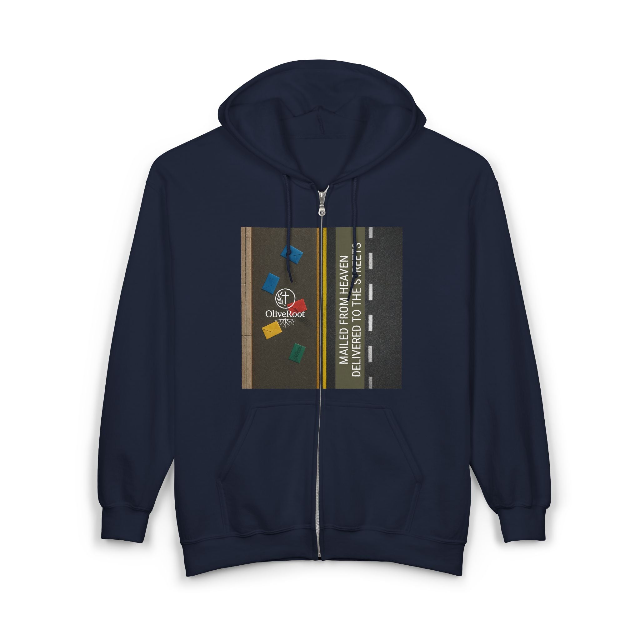 Christian Mission Street Unisex Full Zip Hooded Sweatshirt - Colorful Envelopes Design