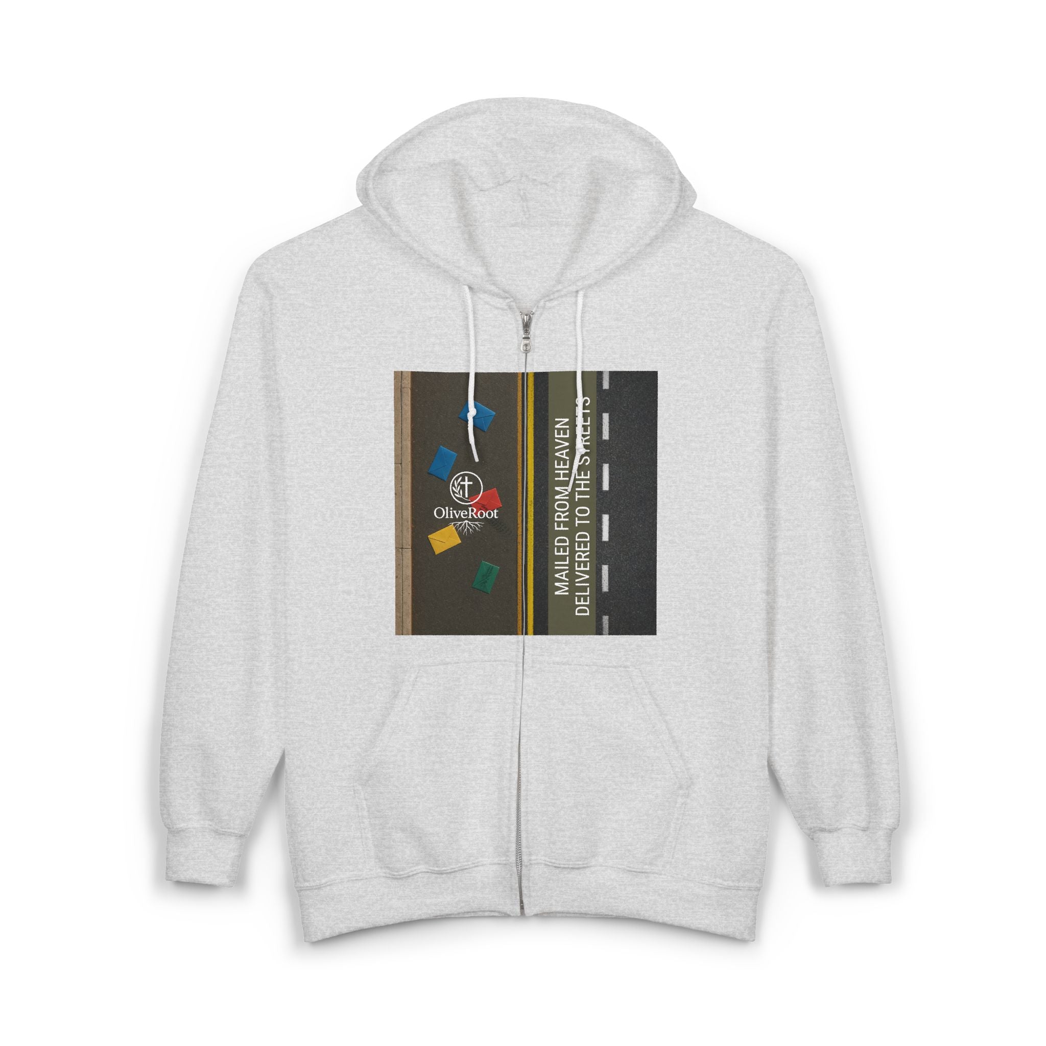 Christian Mission Street Unisex Full Zip Hooded Sweatshirt - Colorful Envelopes Design