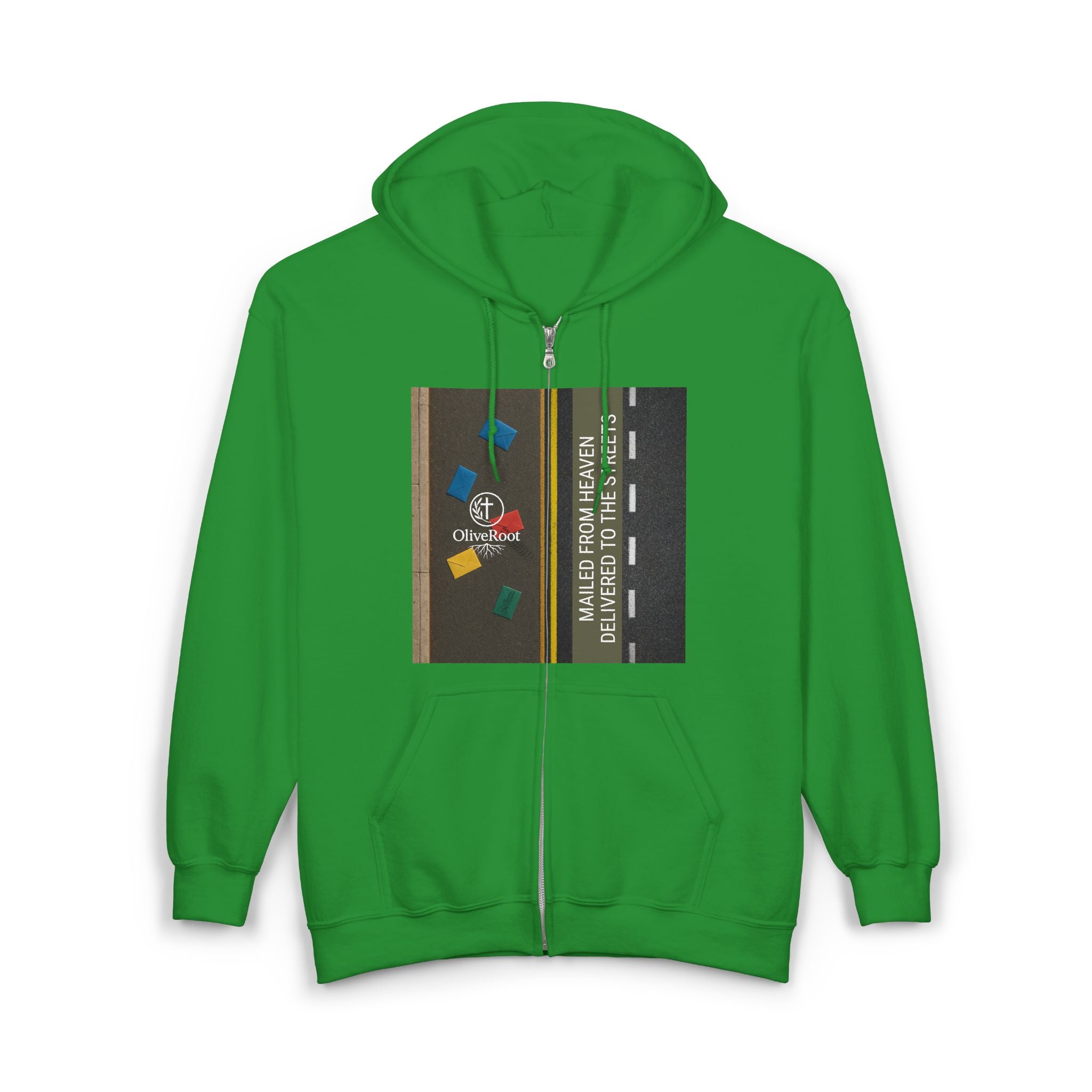 Christian Mission Street Unisex Full Zip Hooded Sweatshirt - Colorful Envelopes Design