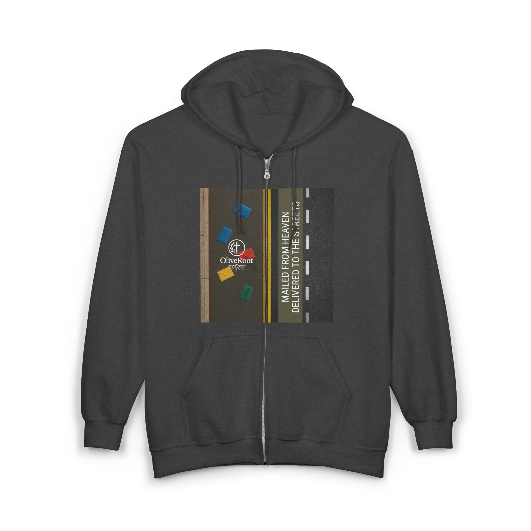 Christian Mission Street Unisex Full Zip Hooded Sweatshirt - Colorful Envelopes Design
