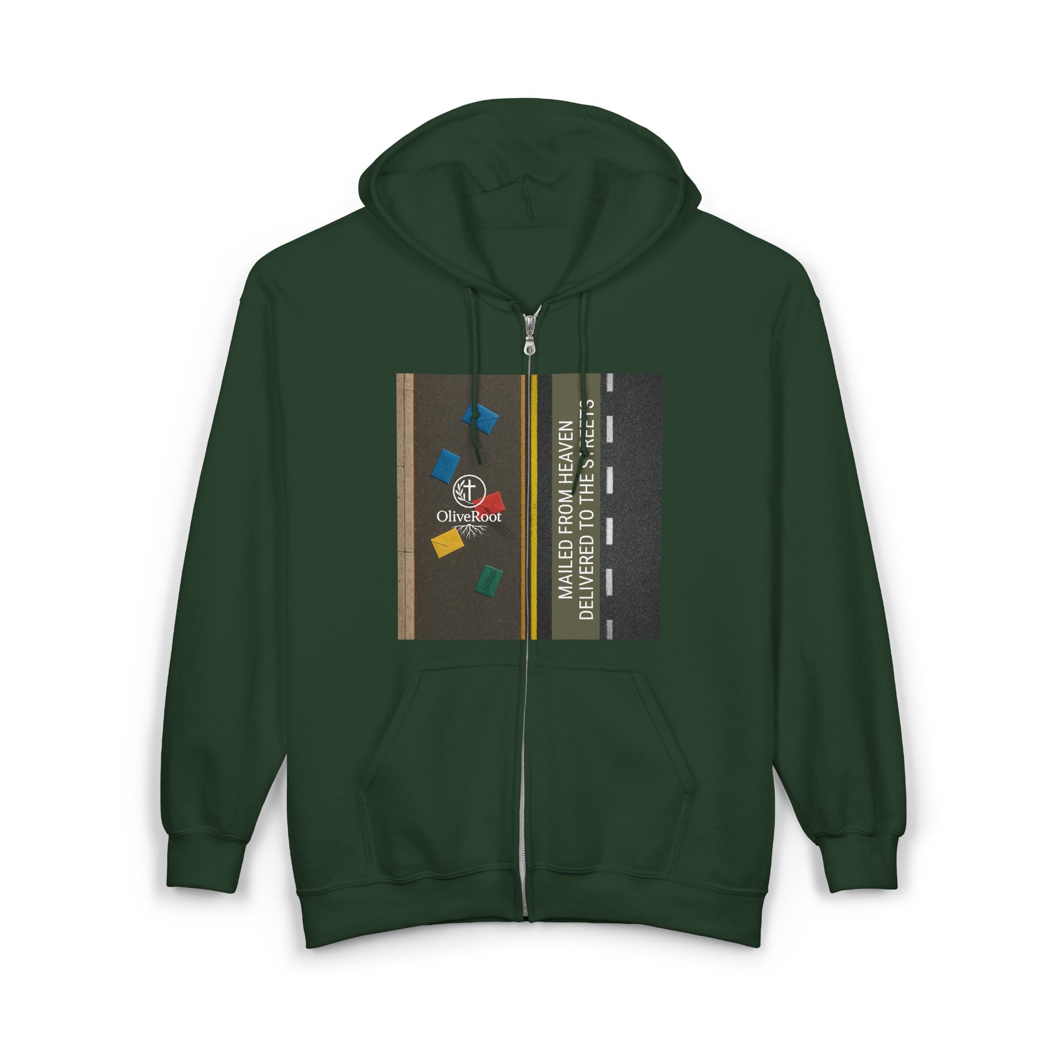 Christian Mission Street Unisex Full Zip Hooded Sweatshirt - Colorful Envelopes Design
