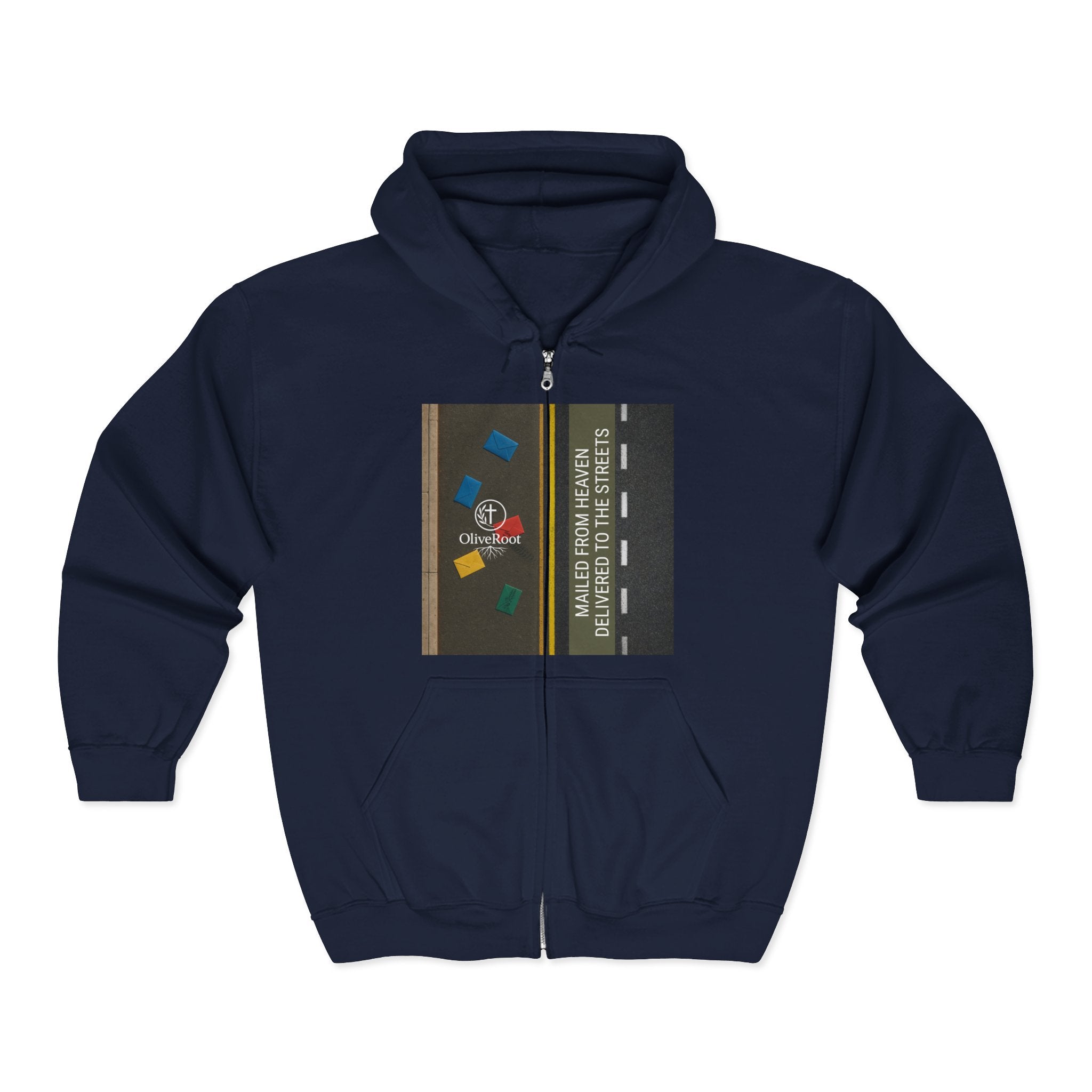 Christian Mission Street Unisex Full Zip Hooded Sweatshirt - Colorful Envelopes Design