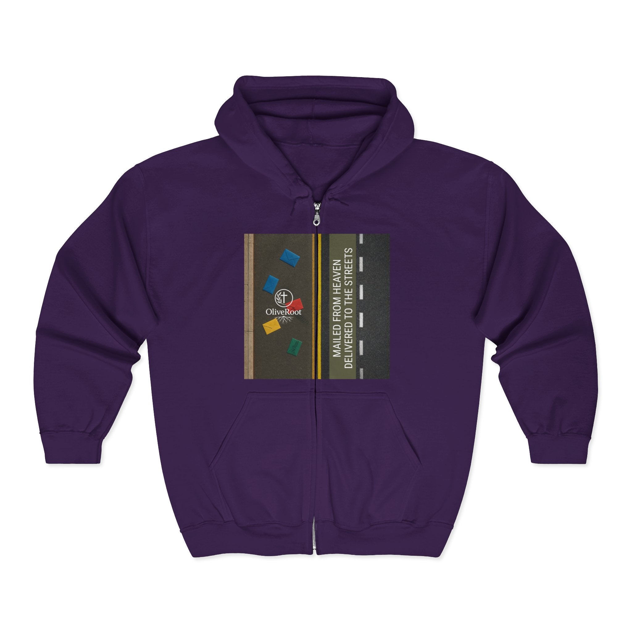 Christian Mission Street Unisex Full Zip Hooded Sweatshirt - Colorful Envelopes Design
