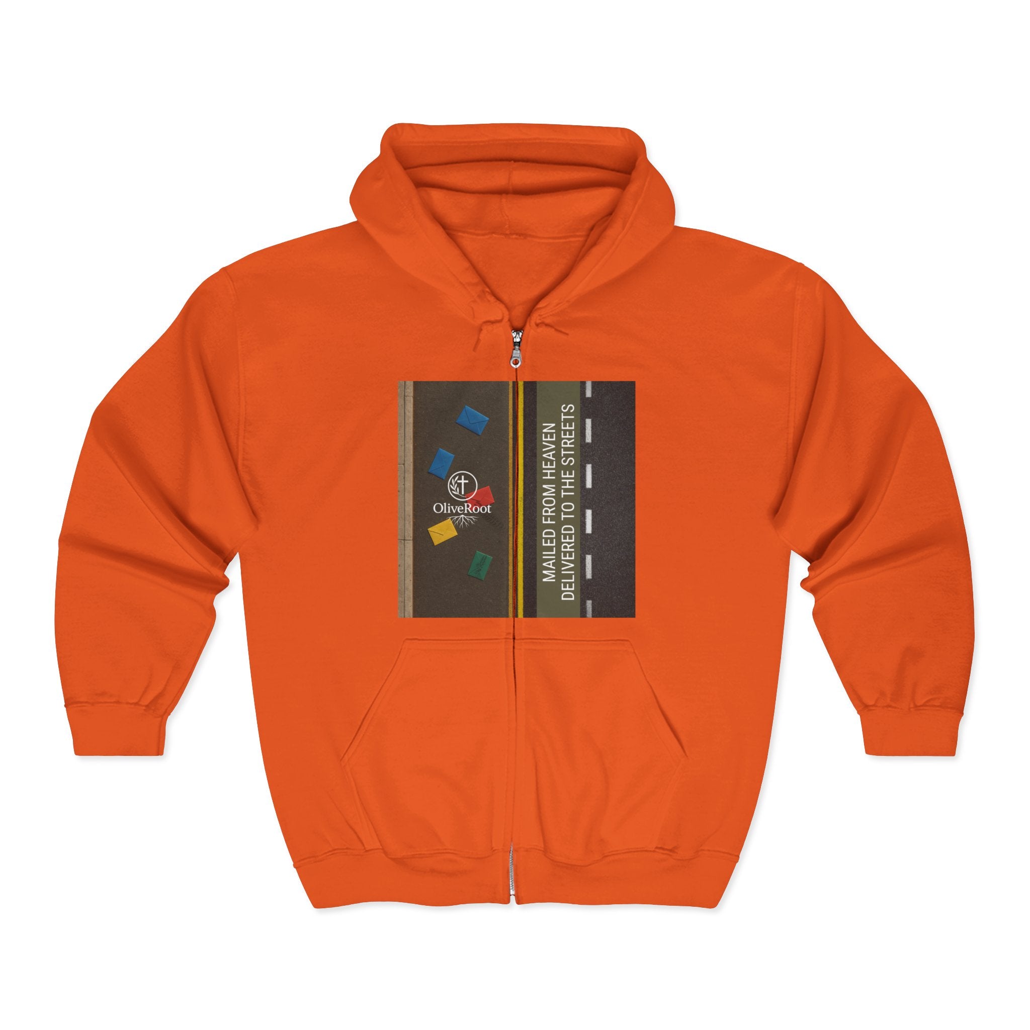 Christian Mission Street Unisex Full Zip Hooded Sweatshirt - Colorful Envelopes Design