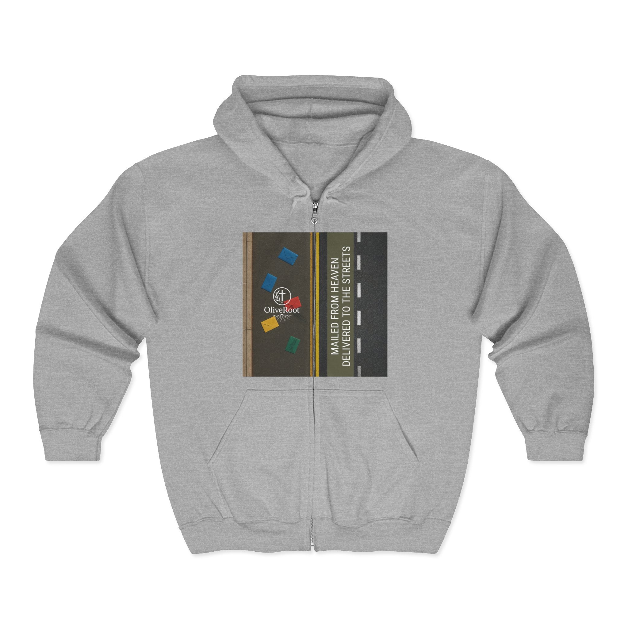 Christian Mission Street Unisex Full Zip Hooded Sweatshirt - Colorful Envelopes Design