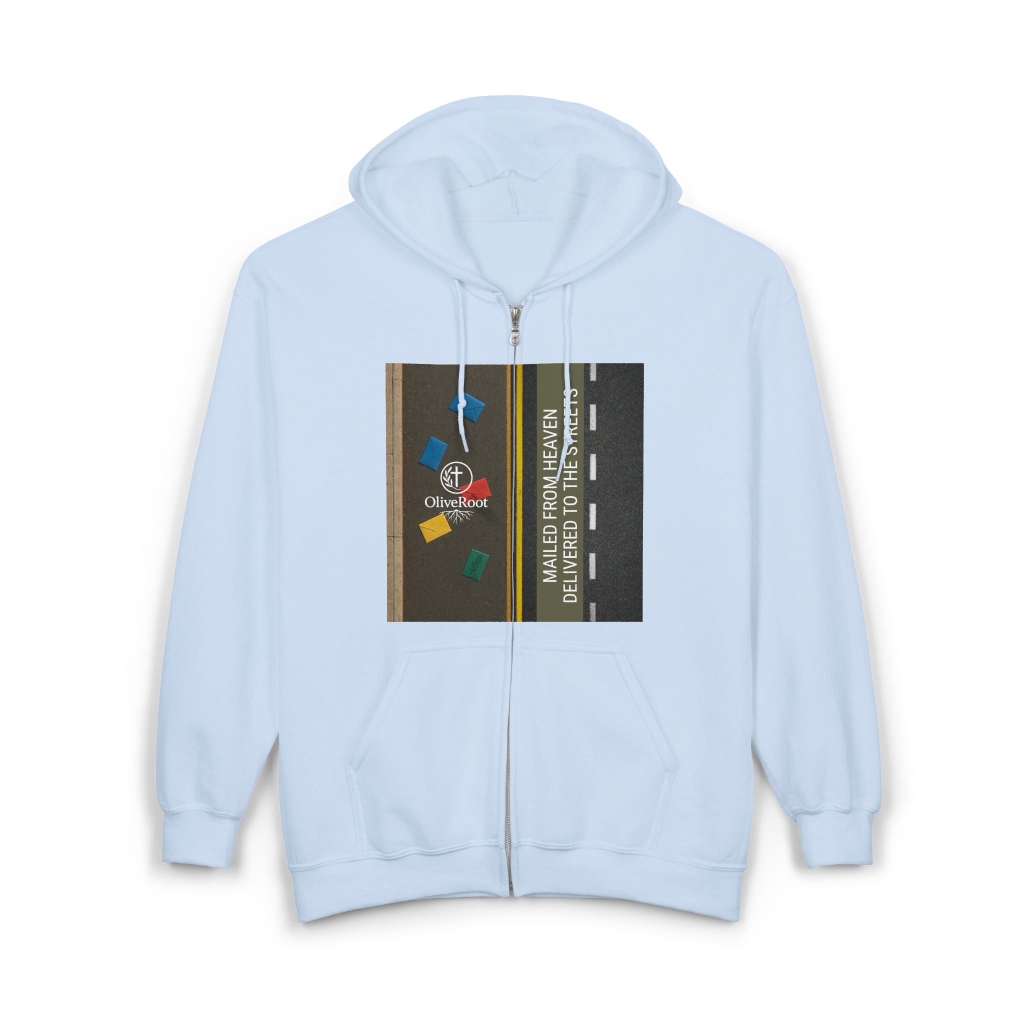 Christian Mission Street Unisex Full Zip Hooded Sweatshirt - Colorful Envelopes Design