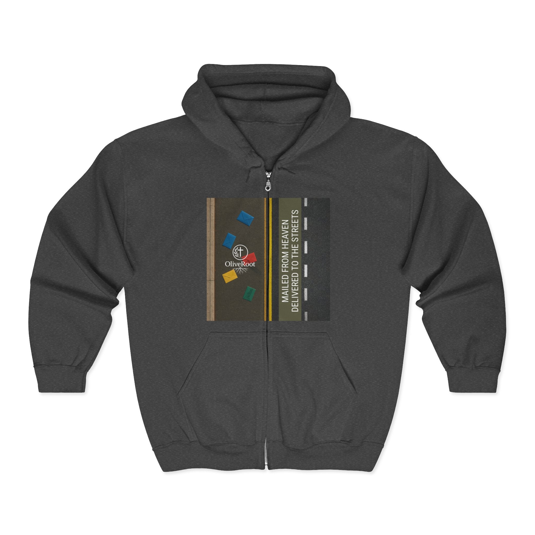 Christian Mission Street Unisex Full Zip Hooded Sweatshirt - Colorful Envelopes Design