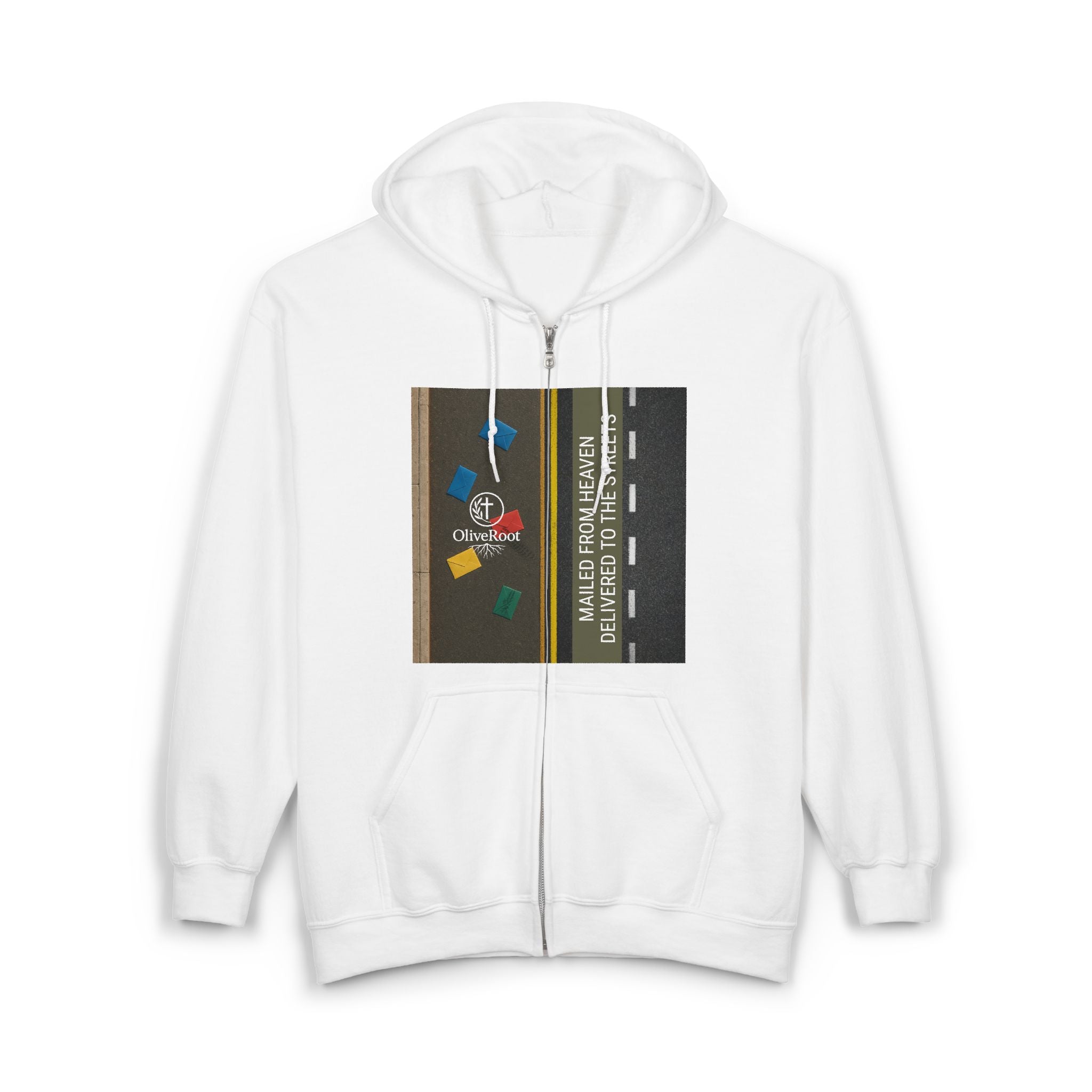 Christian Mission Street Unisex Full Zip Hooded Sweatshirt - Colorful Envelopes Design