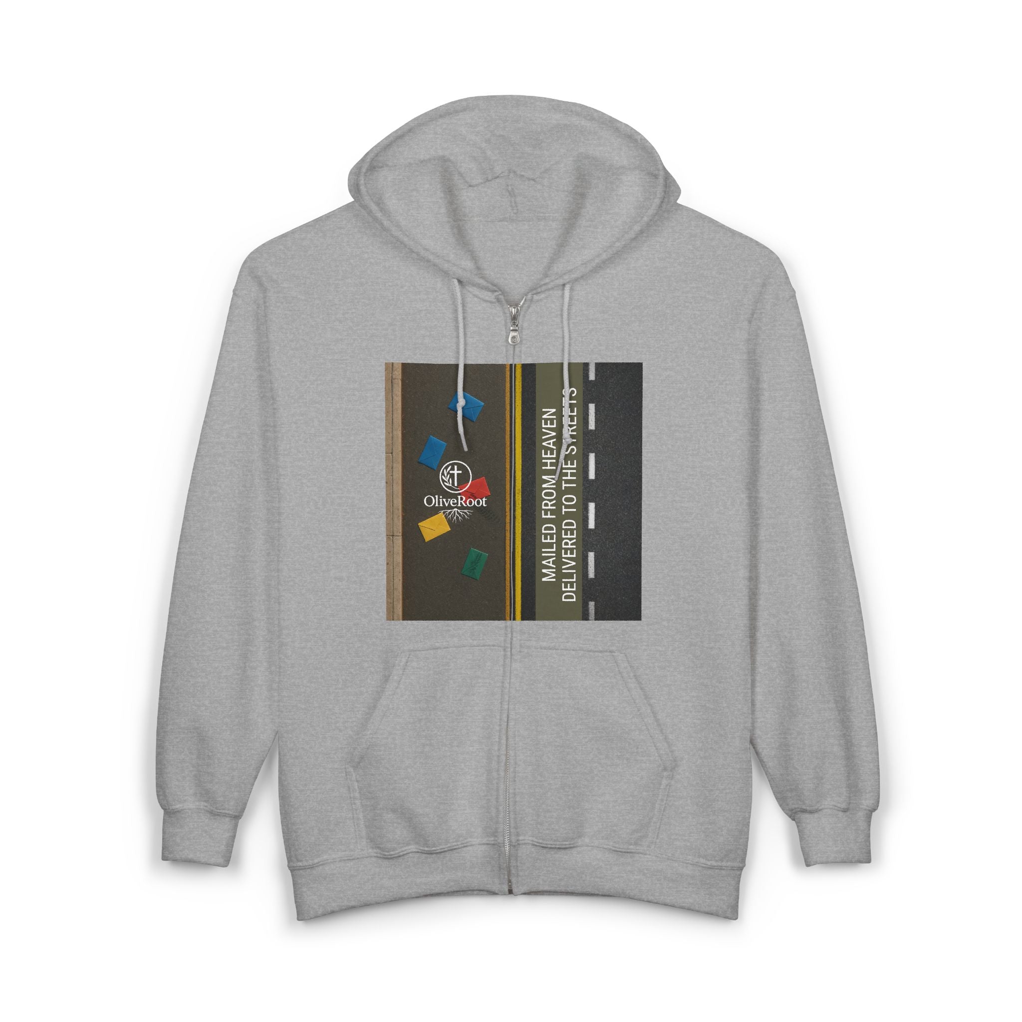 Christian Mission Street Unisex Full Zip Hooded Sweatshirt - Colorful Envelopes Design