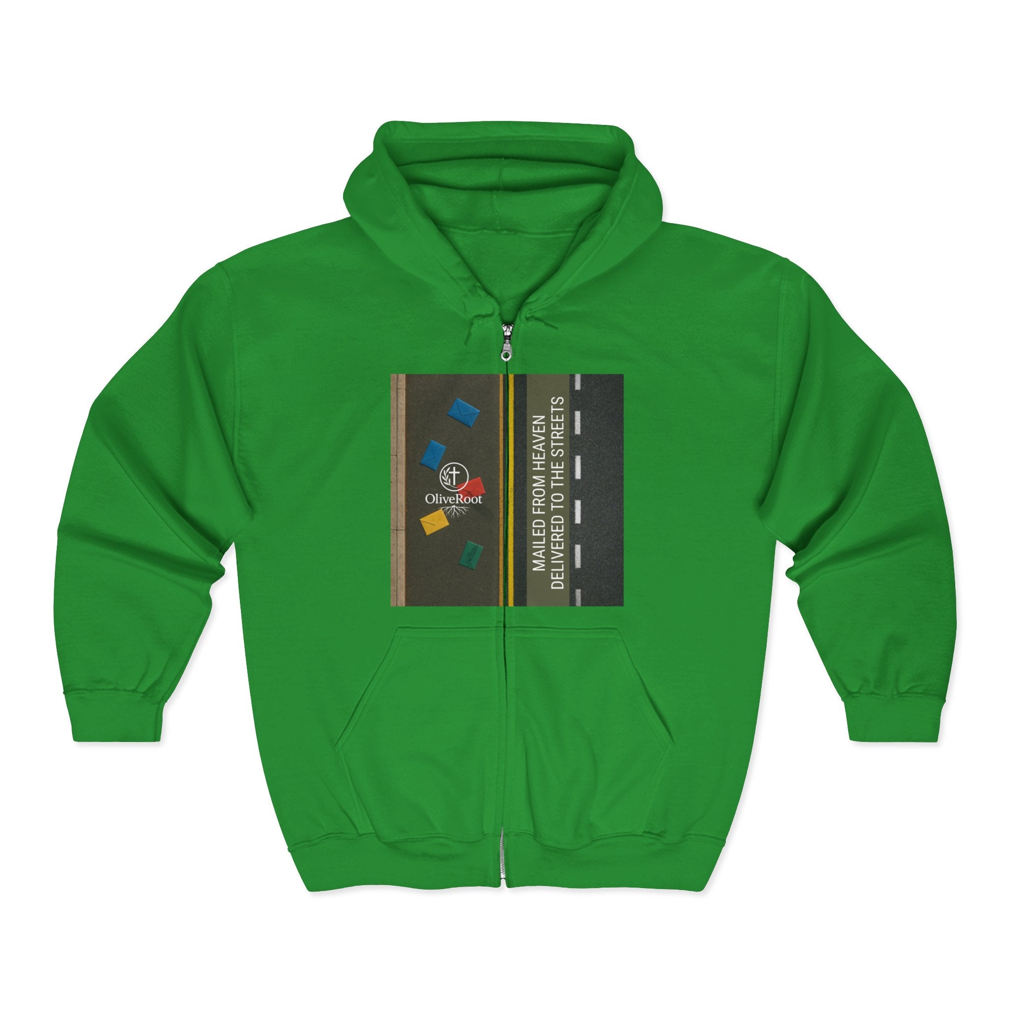 Christian Mission Street Unisex Full Zip Hooded Sweatshirt - Colorful Envelopes Design