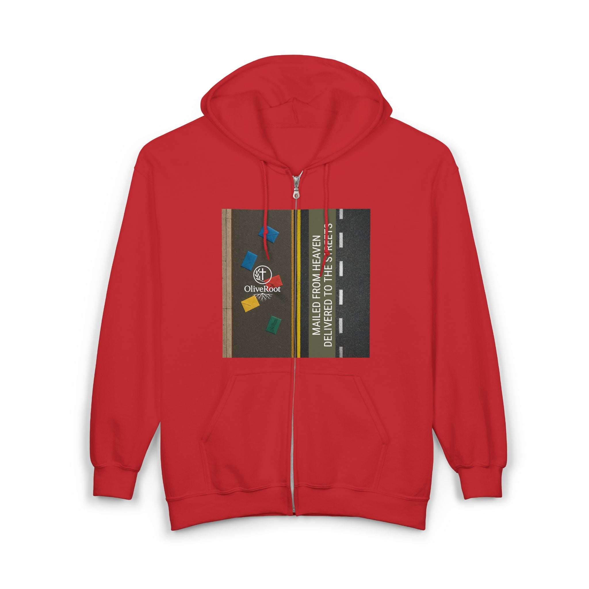 Christian Mission Street Unisex Full Zip Hooded Sweatshirt - Colorful Envelopes Design