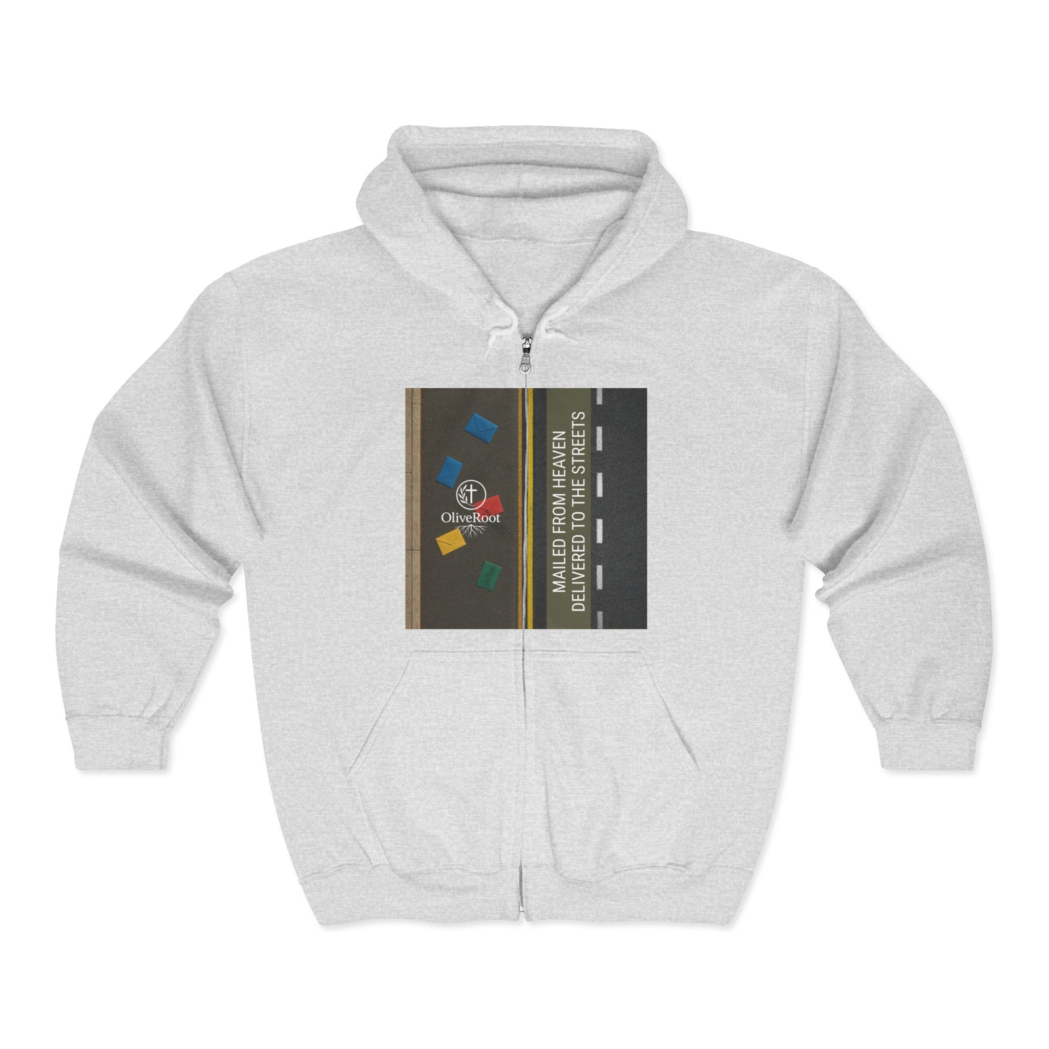 Christian Mission Street Unisex Full Zip Hooded Sweatshirt - Colorful Envelopes Design