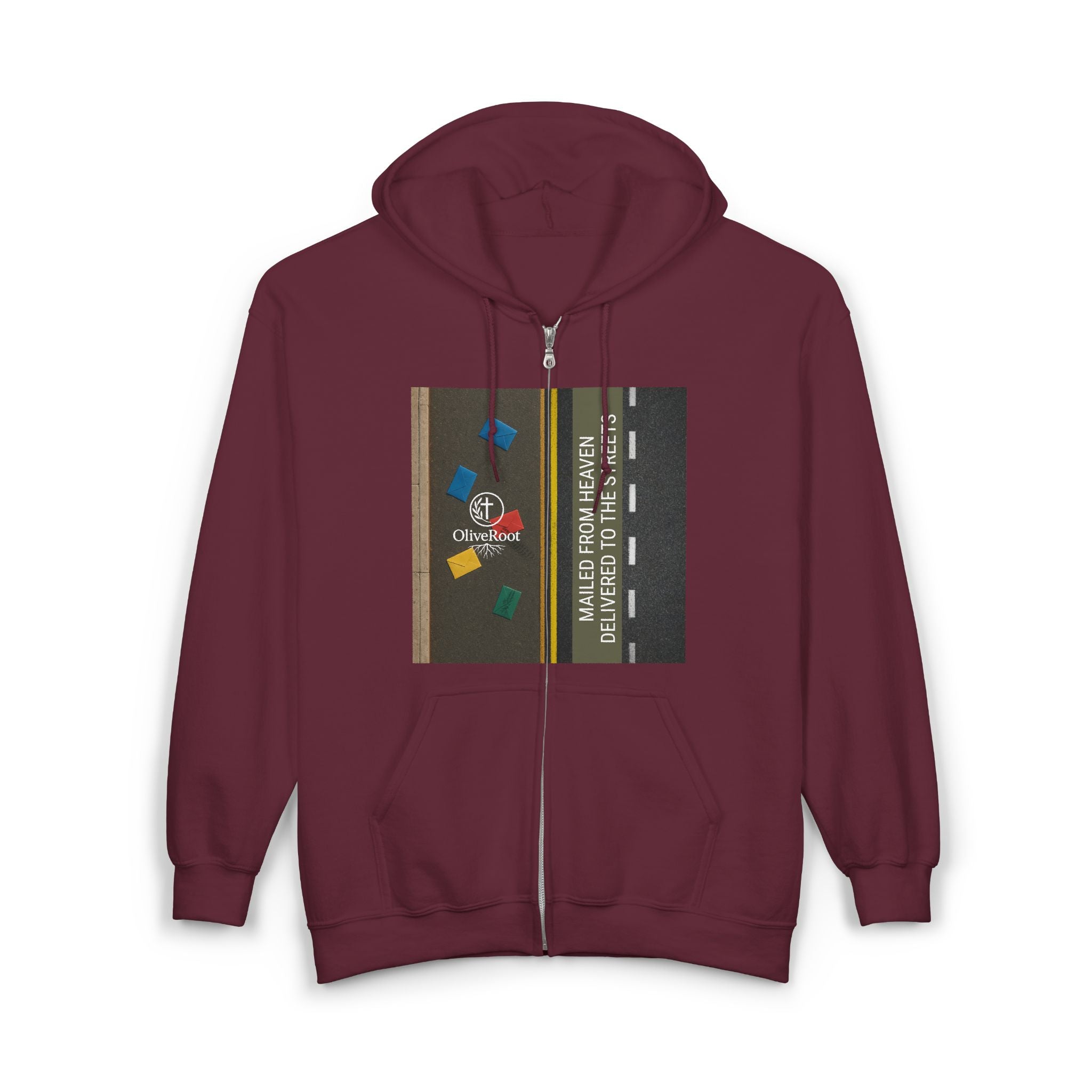Christian Mission Street Unisex Full Zip Hooded Sweatshirt - Colorful Envelopes Design