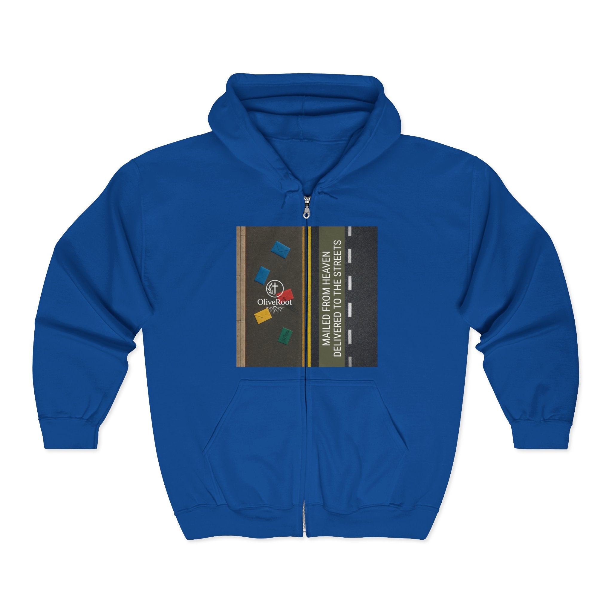 Christian Mission Street Unisex Full Zip Hooded Sweatshirt - Colorful Envelopes Design