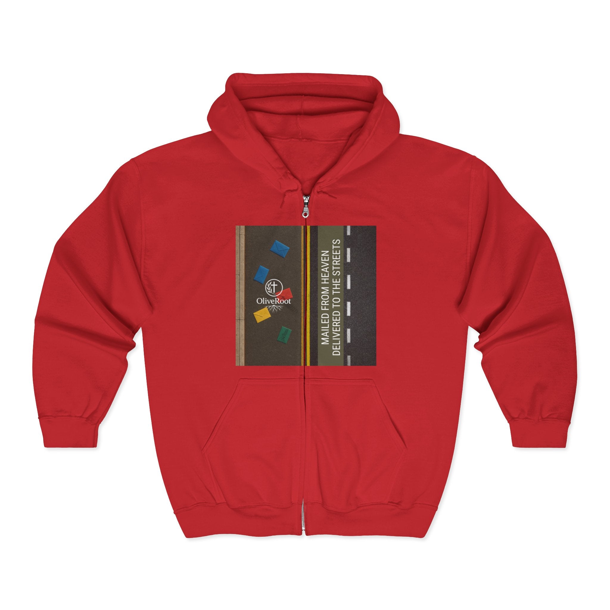 Christian Mission Street Unisex Full Zip Hooded Sweatshirt - Colorful Envelopes Design