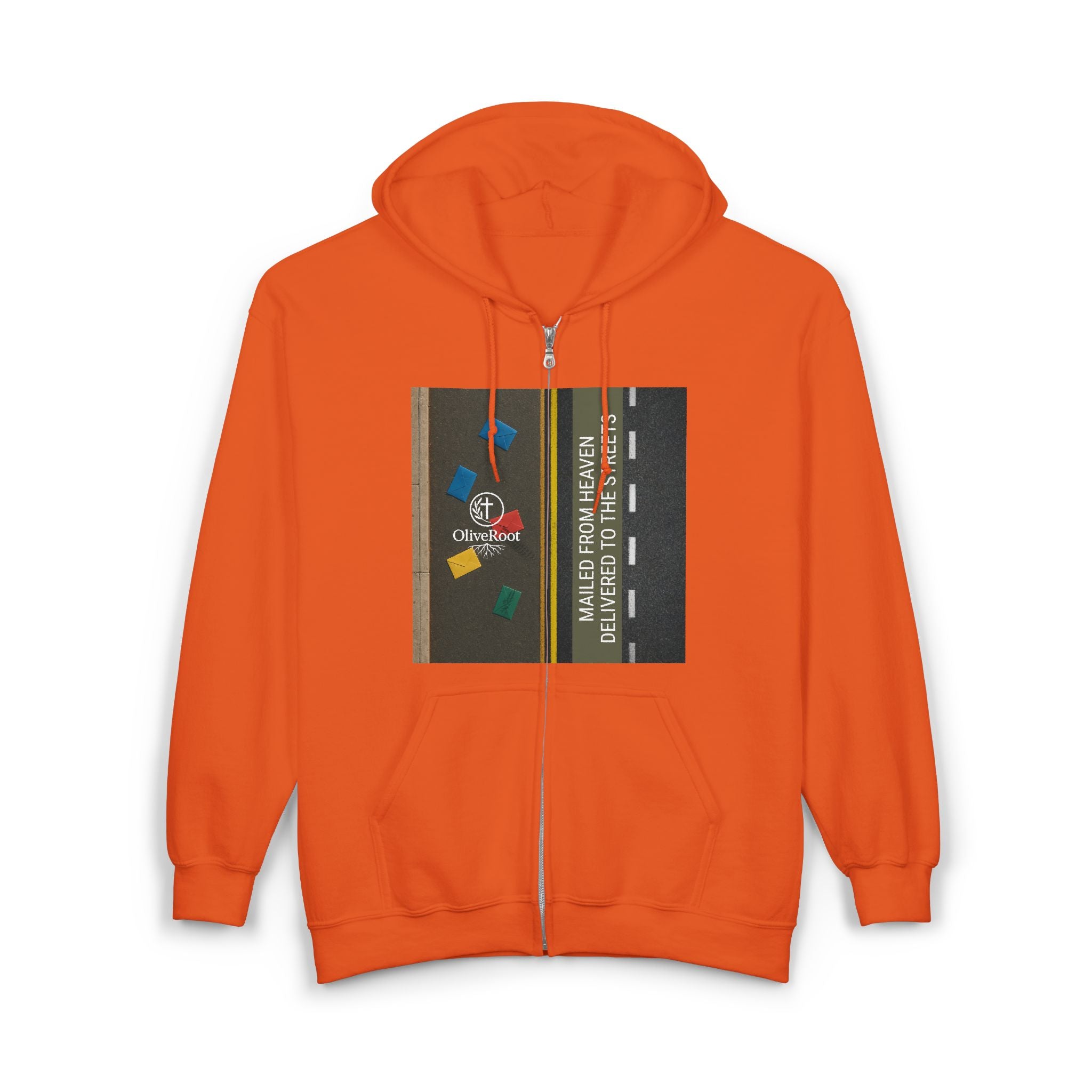 Christian Mission Street Unisex Full Zip Hooded Sweatshirt - Colorful Envelopes Design