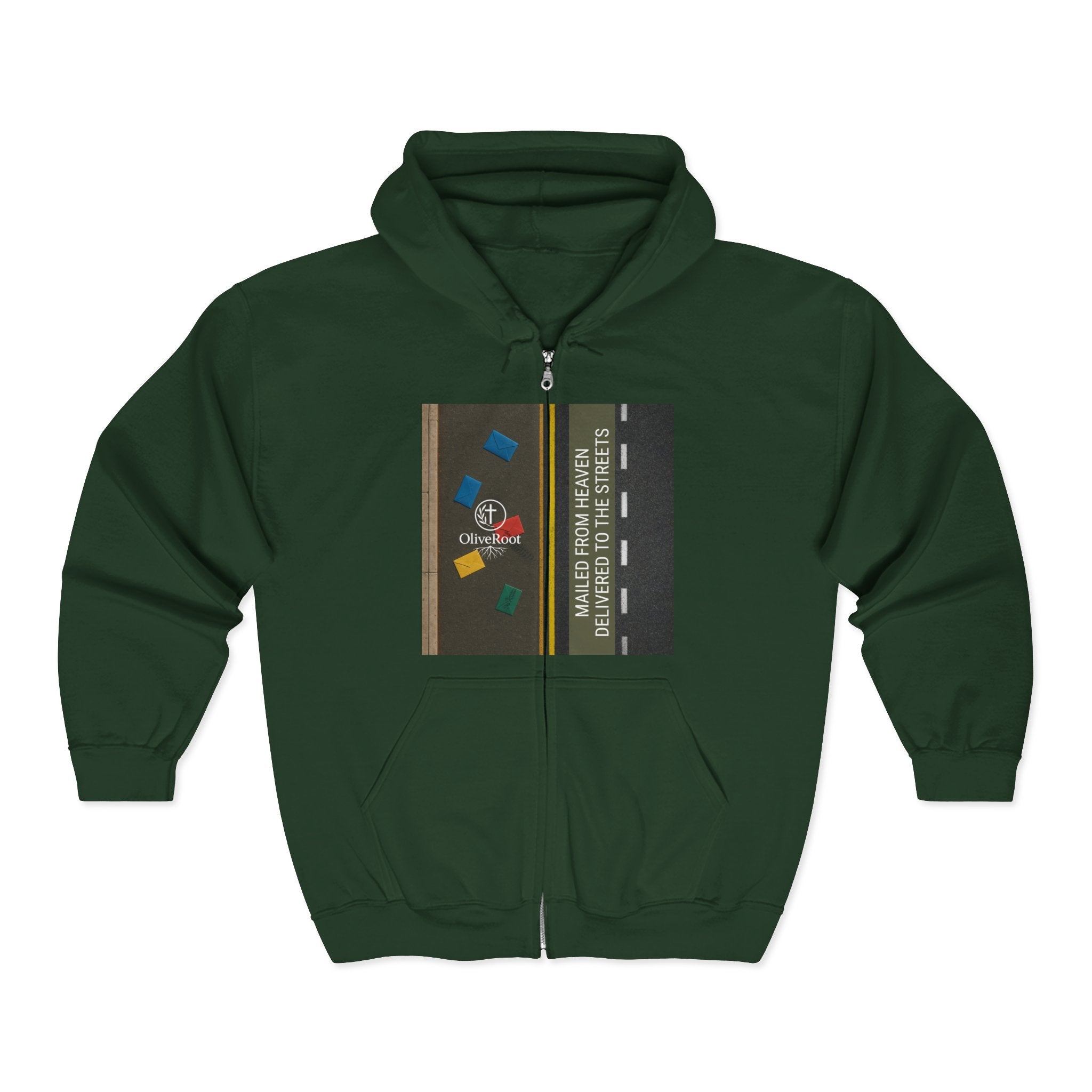 Christian Mission Street Unisex Full Zip Hooded Sweatshirt - Colorful Envelopes Design