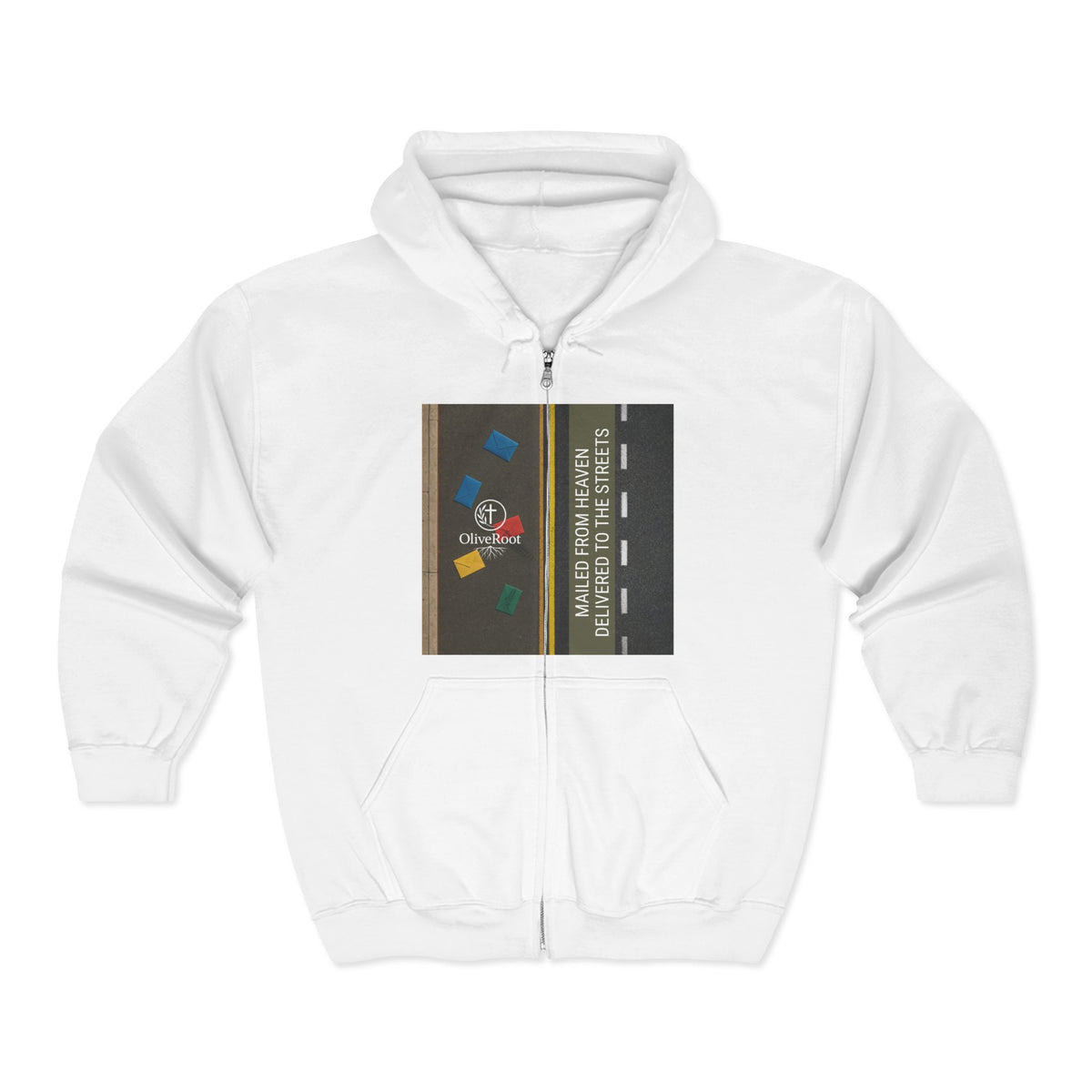 Christian Mission Street Unisex Full Zip Hooded Sweatshirt - Colorful Envelopes Design