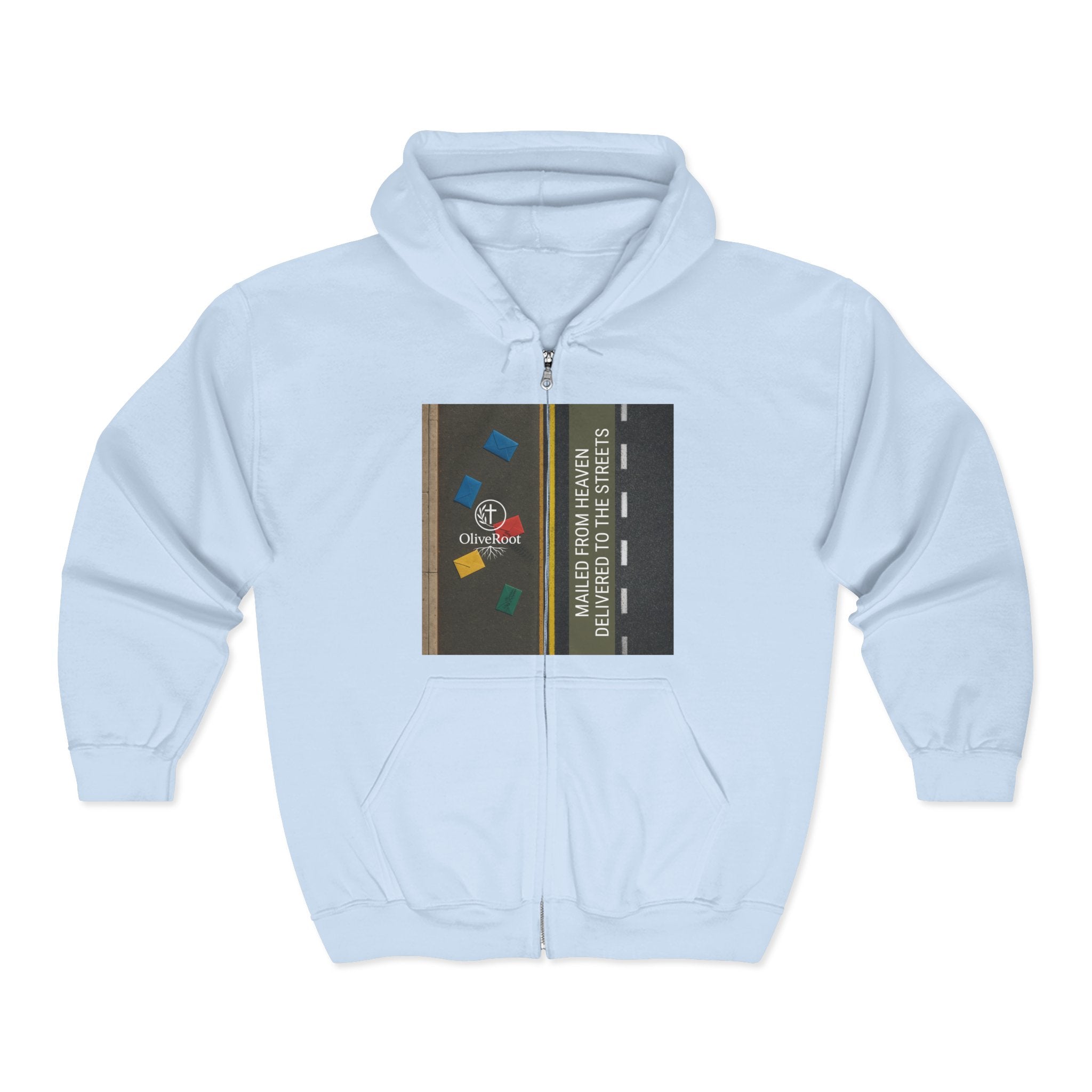 Christian Mission Street Unisex Full Zip Hooded Sweatshirt - Colorful Envelopes Design