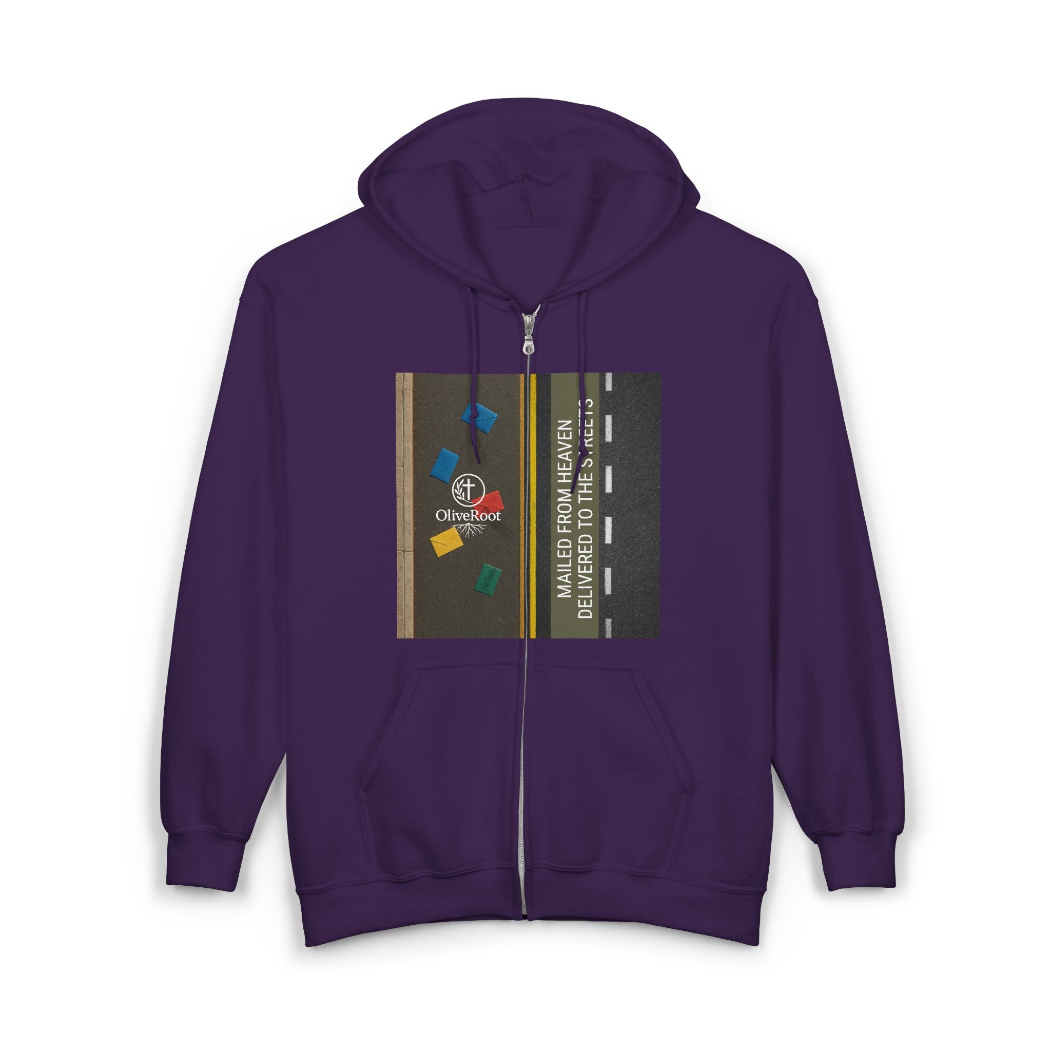 Christian Mission Street Unisex Full Zip Hooded Sweatshirt - Colorful Envelopes Design