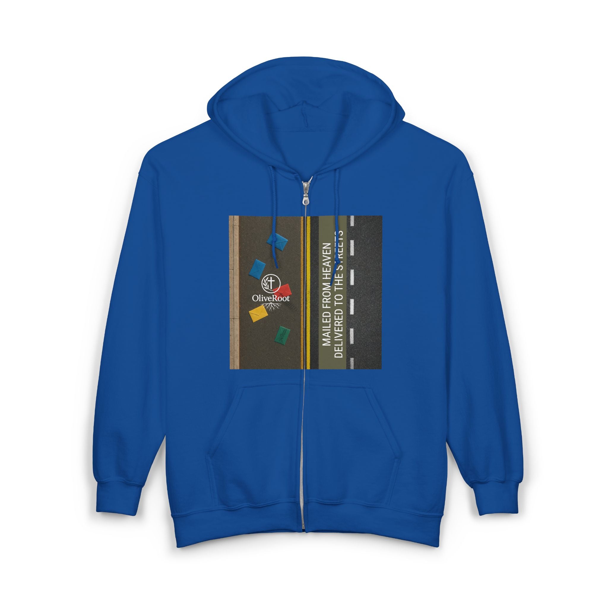 Christian Mission Street Unisex Full Zip Hooded Sweatshirt - Colorful Envelopes Design